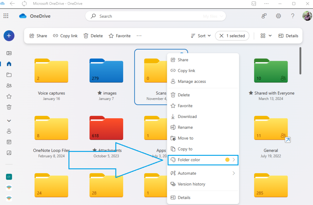 change folder colors in OneDrive